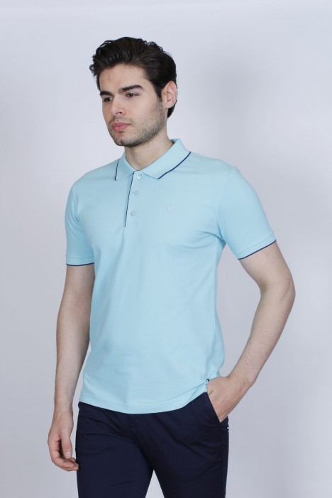MINTUAZ COLORED, SHORT SLEEVE, COTTON PIKE T-SHIRT WITH LOGO ON THE CHEST