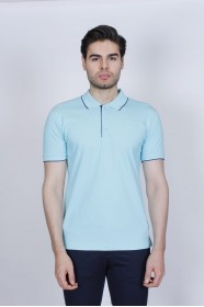 MINTUAZ COLORED, SHORT SLEEVE, COTTON PIKE T-SHIRT WITH LOGO ON THE CHEST