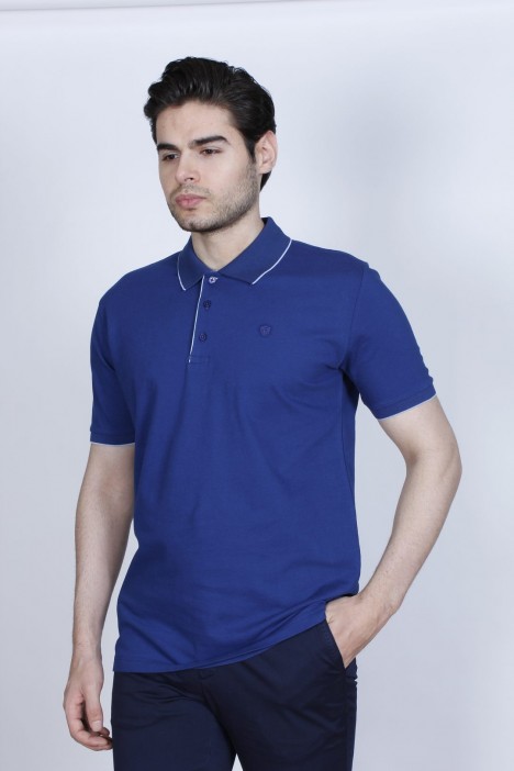 SHORT SLEEVE COTTON PIKE T-SHIRT WITH LOGO CHEST. MARINE
