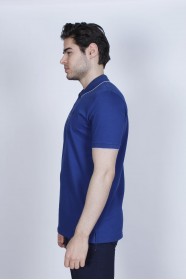 SHORT SLEEVE COTTON PIKE T-SHIRT WITH LOGO CHEST. MARINE