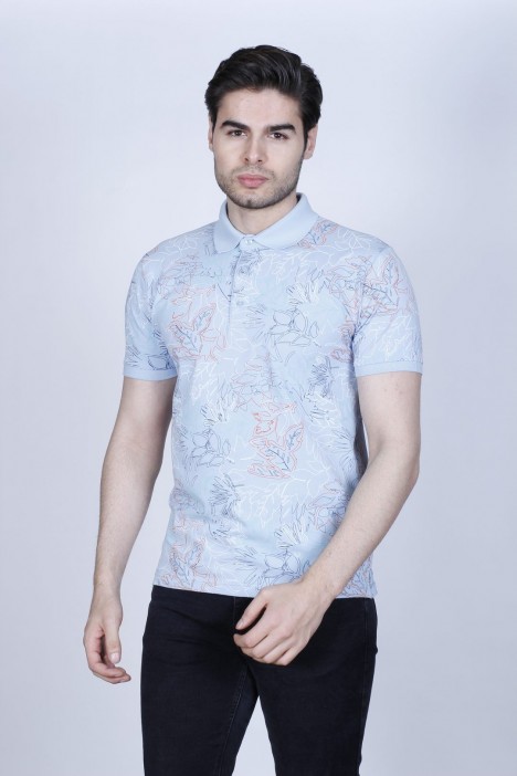 BLUE-MINT COLORED SHORT SLEEVE ASYMMETRIC PATTERNED SUPREM POLO COLLAR T-SHIRT