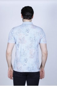BLUE-MINT COLORED SHORT SLEEVE ASYMMETRIC PATTERNED SUPREM POLO COLLAR T-SHIRT