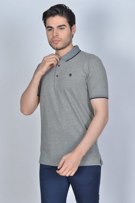 Short Sleeve Oxford Pique fabric Polo Neck T-Shirt. Black