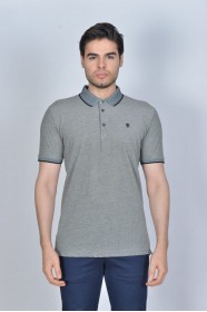 Short Sleeve Oxford Pique fabric Polo Neck T-Shirt. Black