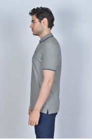 Short Sleeve Oxford Pique fabric Polo Neck T-Shirt. Black