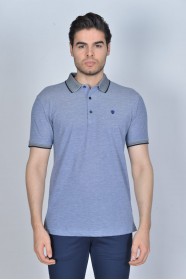 Short Sleeve Oxford Pique fabric Polo Neck T-Shirt. Navy Blue