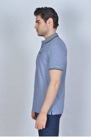 Short Sleeve Oxford Pique fabric Polo Neck T-Shirt. Navy Blue