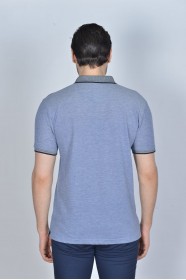 Short Sleeve Oxford Pique fabric Polo Neck T-Shirt. Navy Blue