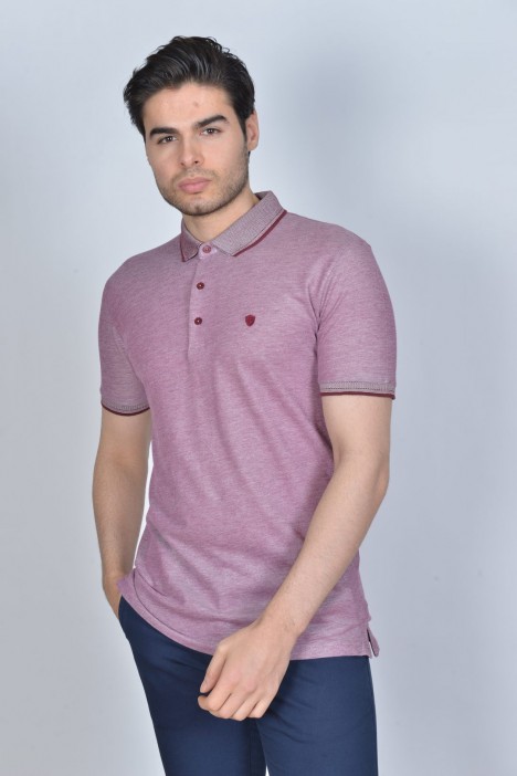 Short Sleeve Oxford Pique fabric Polo Neck T-Shirt. Burgundy