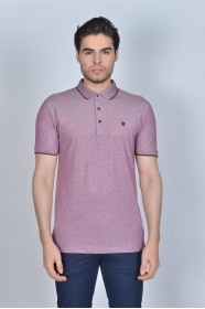 Short Sleeve Oxford Pique fabric Polo Neck T-Shirt. Burgundy