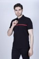 BLACK COLOR, SHORT SLEEVE, ASYMMETRIC PATTERNED, COTTON AND LYCRA BLENDED, POLO COLLAR T-SHIRT