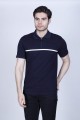 BLACK COLOR, SHORT SLEEVE, ASYMMETRIC PATTERNED, COTTON AND LYCRA BLENDED, POLO COLLAR T-SHIRT