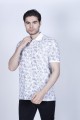 WHITE- DARK BLUE COLOR, SHORT SLEEVE, ASYMMETRIC PATTERNED, COTTON AND LYCRA BLENDED, POLO COLLAR T-SHIRT