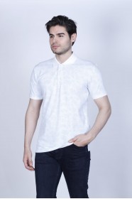 WHITE- BLUE COLOR, SHORT SLEEVE, ASYMMETRIC PATTERNED, COTTON AND LYCRA BLENDED, POLO COLLAR T-SHIRT