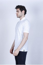 WHITE- BLUE COLOR, SHORT SLEEVE, ASYMMETRIC PATTERNED, COTTON AND LYCRA BLENDED, POLO COLLAR T-SHIRT