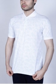 WHITE- BLUE COLOR, SHORT SLEEVE, ASYMMETRIC PATTERNED, COTTON AND LYCRA BLENDED, POLO COLLAR T-SHIRT