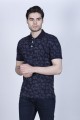 SAX BLUE- DARK BLUE COLOR, SHORT SLEEVE, ASYMMETRIC PATTERNED, COTTON AND LYCRA BLENDED, POLO COLLAR T-SHIRT