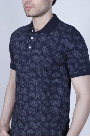 DARK BLUE- GRAY COLOR, SHORT SLEEVE, ASYMMETRIC PATTERNED, COTTON AND LYCRA BLENDED, POLO COLLAR T-SHIRT