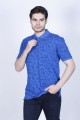 SAX BLUE- DARK BLUE COLOR, SHORT SLEEVE, ASYMMETRIC PATTERNED, COTTON AND LYCRA BLENDED, POLO COLLAR T-SHIRT