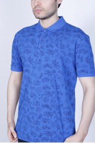 SAX BLUE- DARK BLUE COLOR, SHORT SLEEVE, ASYMMETRIC PATTERNED, COTTON AND LYCRA BLENDED, POLO COLLAR T-SHIRT