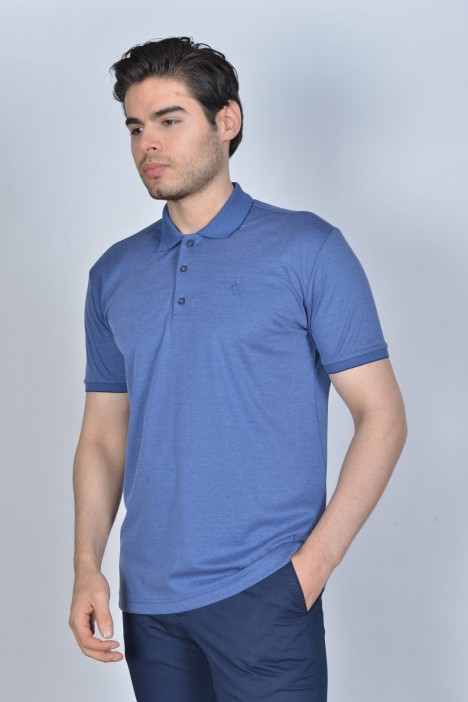 SHORT SLEEVE POLO COLLAR MERCERIZED T-SHIRT. SAXBLUE