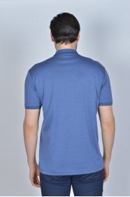 SHORT SLEEVE POLO COLLAR MERCERIZED T-SHIRT. SAXBLUE