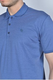 SHORT SLEEVE POLO COLLAR MERCERIZED T-SHIRT. SAXBLUE