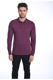 ﻿﻿ Uzun Kol Polo Yaka Merse.kirç.rib. T-Shirt Bordo 