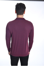 ﻿﻿ Uzun Kol Polo Yaka Merse.kirç.rib. T-Shirt Bordo 