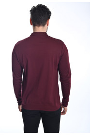 ﻿﻿ Uzun Kol Düz Merserize Polo Yaka Fermuarlırib. T-Shirt Bordo 