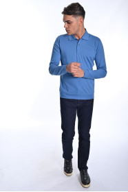 ﻿﻿ Uzun Kol Merserize Polo çitçi T-Shirt Koyu Mavi
