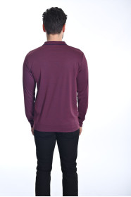 ﻿﻿ Uzun Kol Polo Yaka Merse.kirç.rib. T-Shirt Bordo 