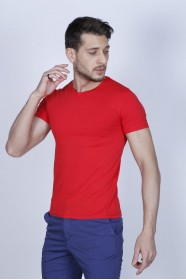 SHORT SLEEVE, SLIM-FIT V-NECK COTTON T-SHIRT. RED