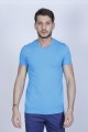 SHORT SLEEVE, SLIM-FIT V-NECK COTTON T-SHIRT. ICE-BLUE