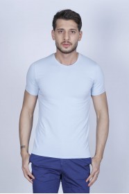 SHORT SLEEVE, SLIM-FIT V-NECK COTTON T-SHIRT. ICE-BLUE