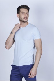 SHORT SLEEVE, SLIM-FIT V-NECK COTTON T-SHIRT. ICE-BLUE