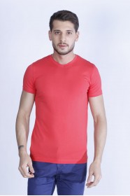 SHORT SLEEVE, SLIM-FIT V-NECK COTTON T-SHIRT. POMEGRANATE