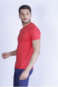 SHORT SLEEVE, SLIM-FIT V-NECK COTTON T-SHIRT. POMEGRANATE