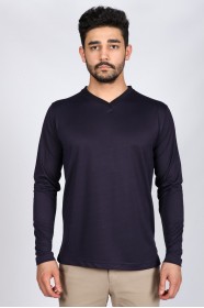﻿Long Arm Filos V Collar T-Shirt Dark Purple