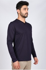 ﻿Long Arm Filos V Collar T-Shirt Dark Purple