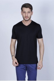 BLACK COLOR SHORT SLEEVE ROUND NECK VISCOSE T-SHIRT