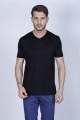 SHORT SLEEVE ROUND COLLAR VISCOSE T-SHIRT. NAVY BLUE