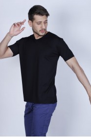 BLACK COLOR SHORT SLEEVE ROUND NECK VISCOSE T-SHIRT