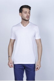 SHORT SLEEVE ROUND NECK VISCOSE T-SHIRT. WHITE