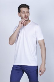 SHORT SLEEVE ROUND NECK VISCOSE T-SHIRT. WHITE