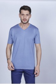 BLUE COLOR SHORT SLEEVE ROUND NECK VISCOSE T-SHIRT