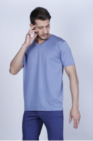 BLUE COLOR SHORT SLEEVE ROUND NECK VISCOSE T-SHIRT