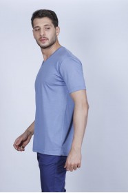 BLUE COLOR SHORT SLEEVE ROUND NECK VISCOSE T-SHIRT