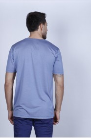 BLUE COLOR SHORT SLEEVE ROUND NECK VISCOSE T-SHIRT