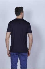 SHORT SLEEVE ROUND COLLAR VISCOSE T-SHIRT. NAVY BLUE
